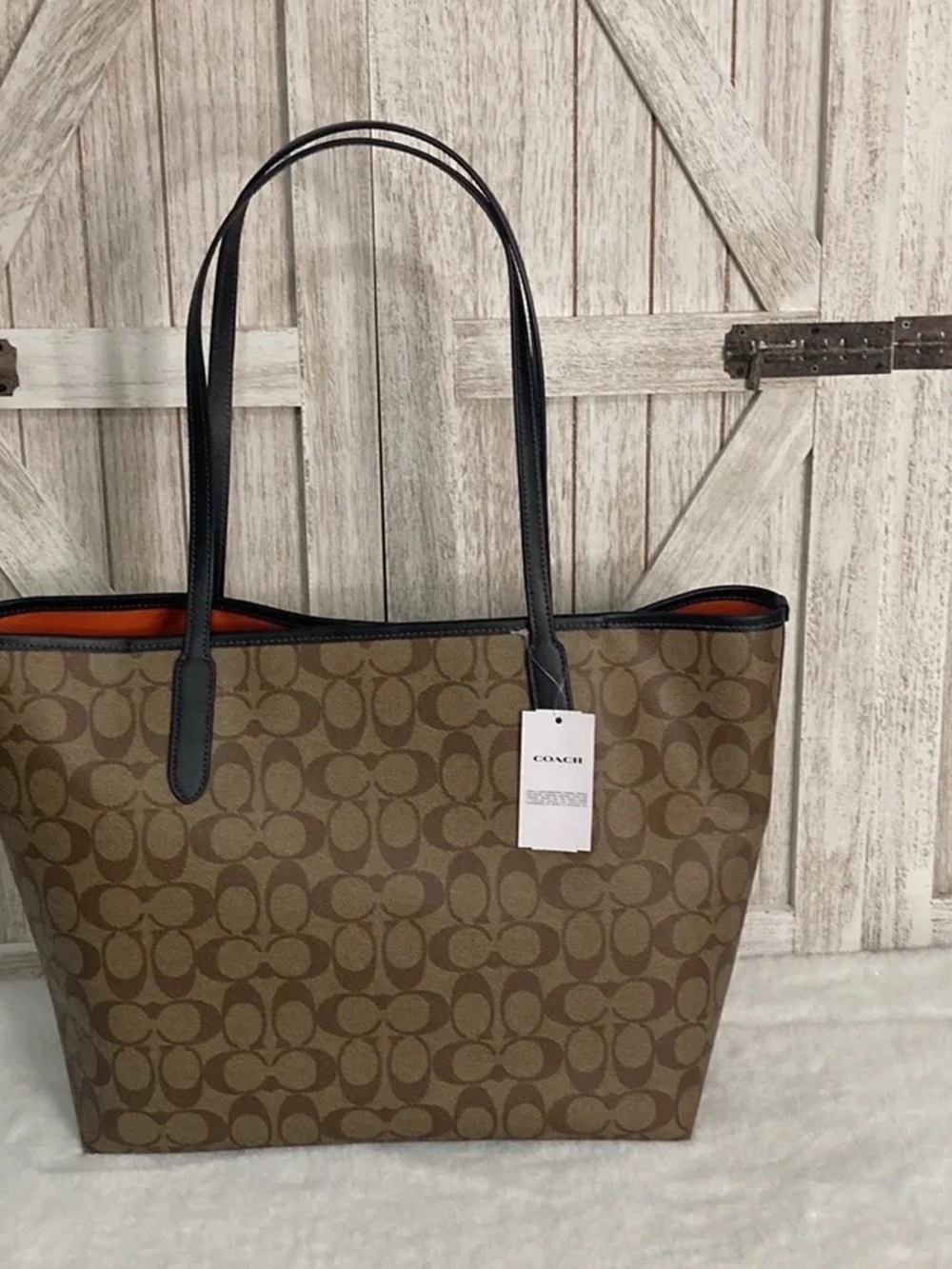 Coach Brown Signature Canvas Tote with Black Handles and Halloween Motif - Picture 2 of 3